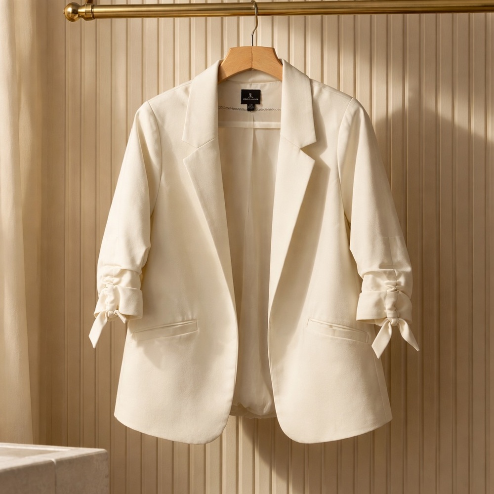 Jules & Leopold Cream Open-Front Blazer with Tie-Sleeves